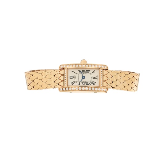 Cartier 18K Pink Gold Diamond Bezel 15mm Tank American Watch
