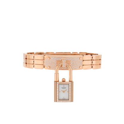 Hermès 18K Rose Diamond Pave 16mm Kelly Quartz Watch