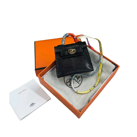 Hermès Micro Mini Kelly Twilly Charm Black Lizard GHW