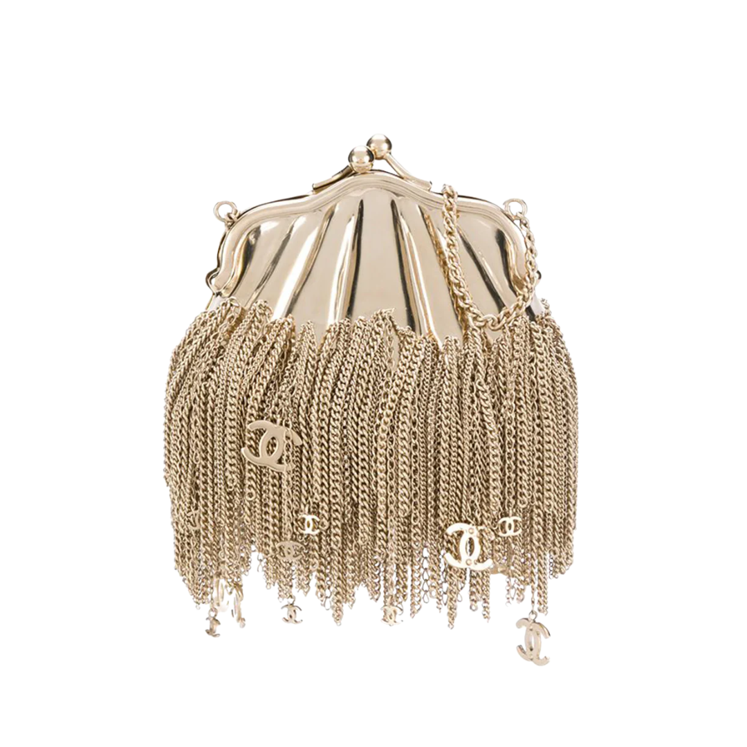 Chanel Gold Chain Tassel Shell Coin Purse