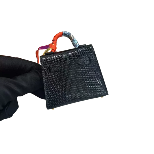 Hermès Micro Mini Kelly Twilly Charm Black Lizard GHW