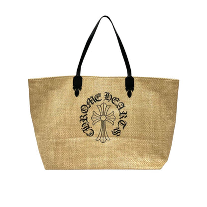 Chrome Hearts Straw Beige Cross Logo Tote Bag