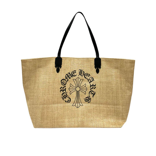 Chrome Hearts Straw Beige Cross Logo Tote Bag