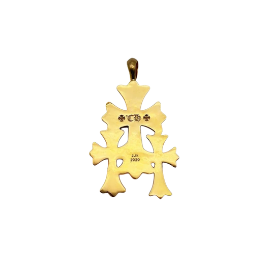 Chrome Hearts 22K Gold Triple Cross Diamonds Charm Pendant