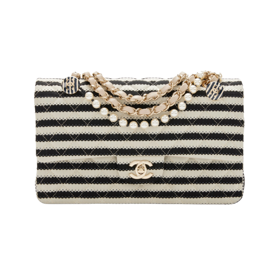 Chanel Black and White Quilted Sailor Medium Classic Double Flap