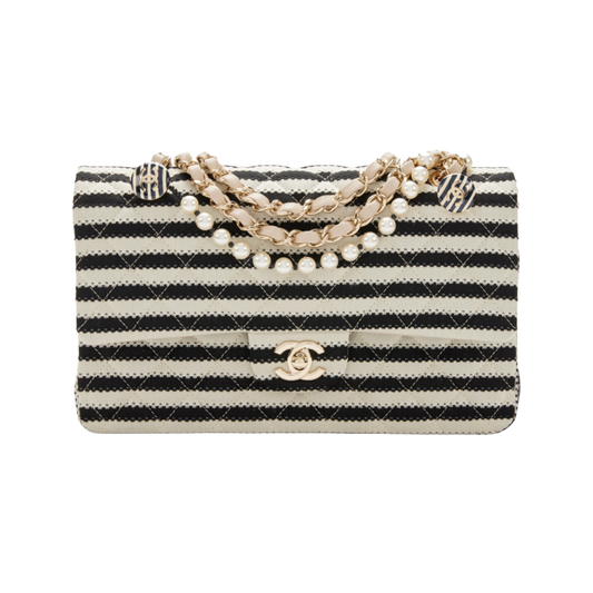 Chanel Black and White Quilted Sailor Medium Classic Double Flap