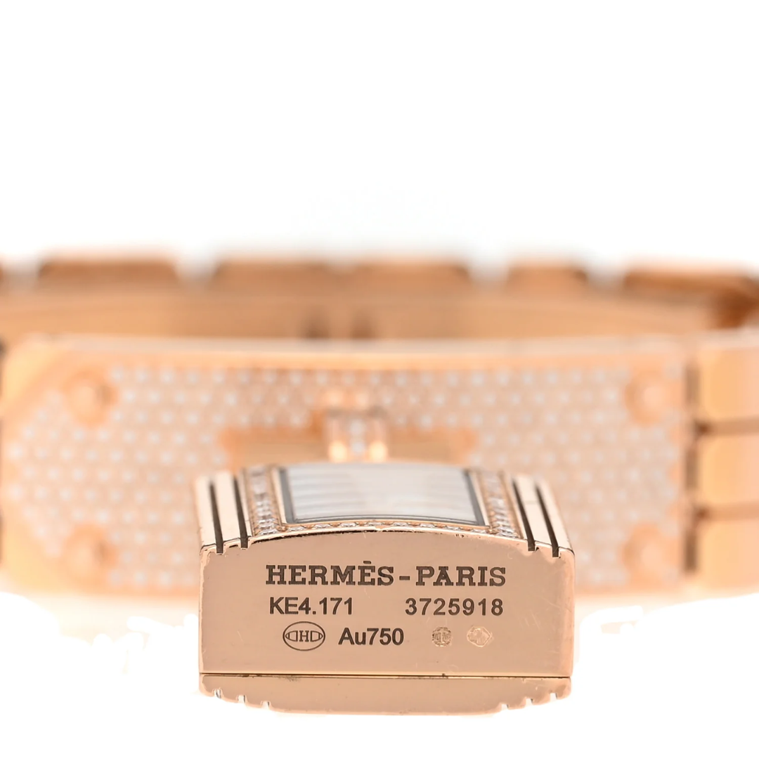 Hermès 18K Rose Diamond Pave 16mm Kelly Quartz Watch