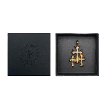 Chrome Hearts 22K Gold Triple Cross Diamonds Charm Pendant
