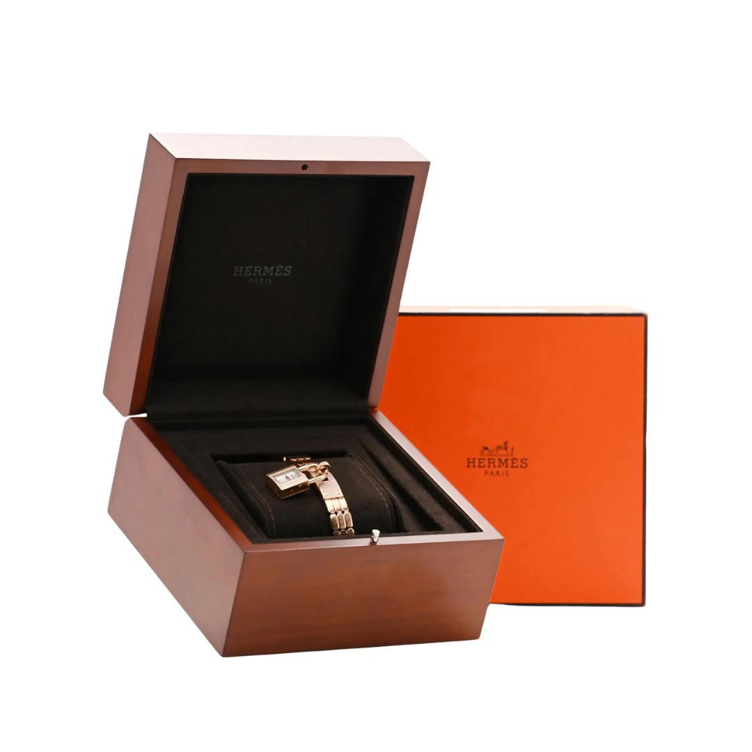 Hermès 18K Rose Diamond Pave 16mm Kelly Quartz Watch