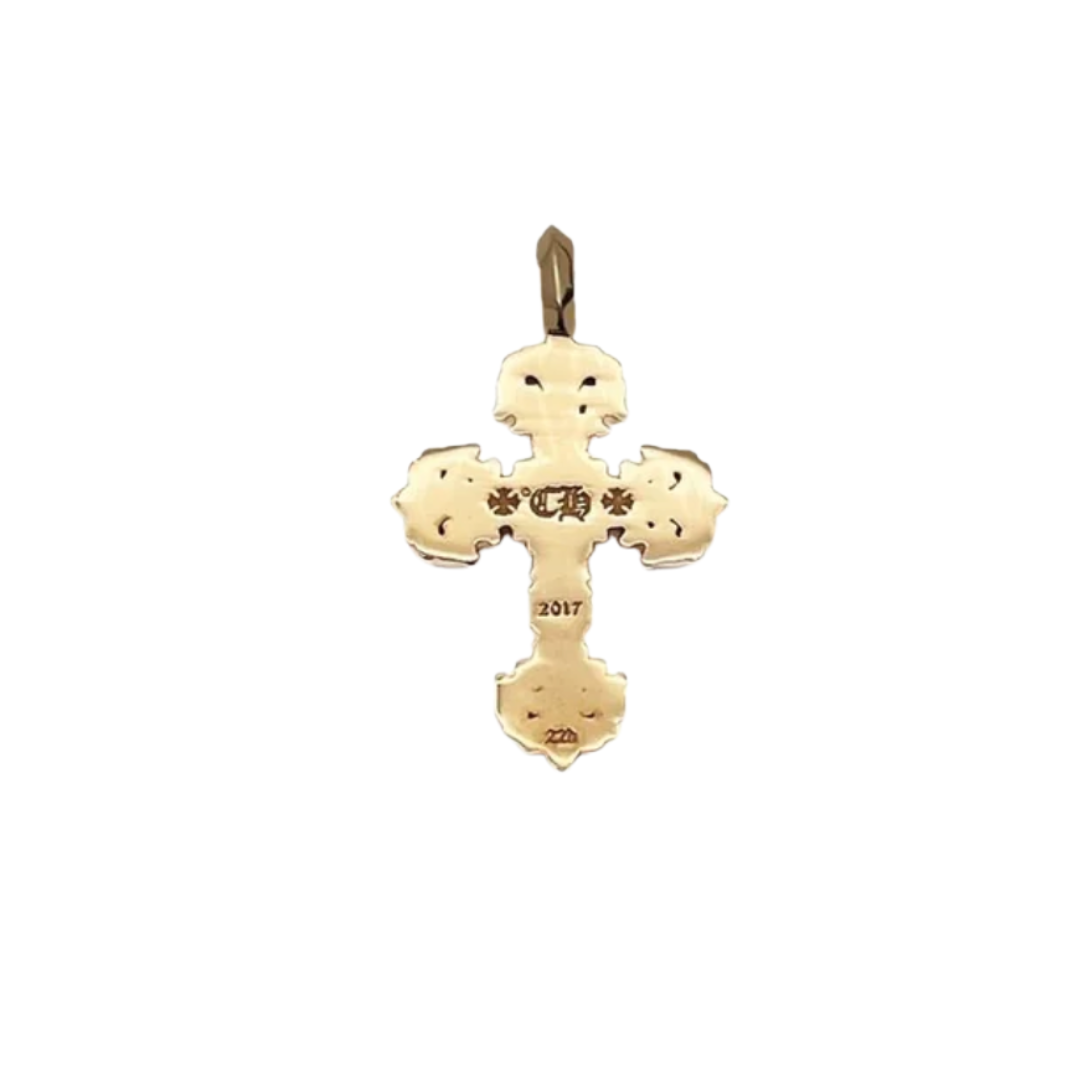 Chrome Hearts  22K Gold Pink Saph Filigree Cross Charm Pendant